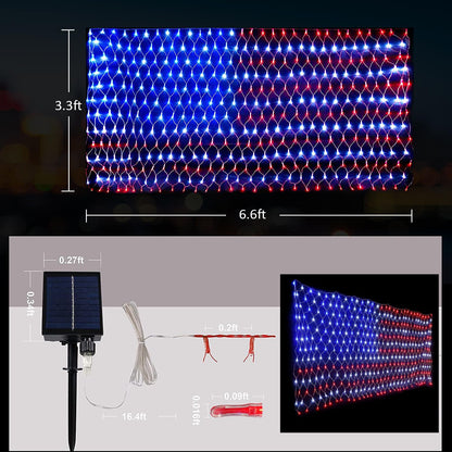 FUNIAO (Upgraded) 2-in-1 Solar Powered American Flag Lights, 420 LED Flag Net Lights, Remote Controlled Waterproof Patriotic Ornament for Memorial Day, 4th of July, Presidential Election, Christmas