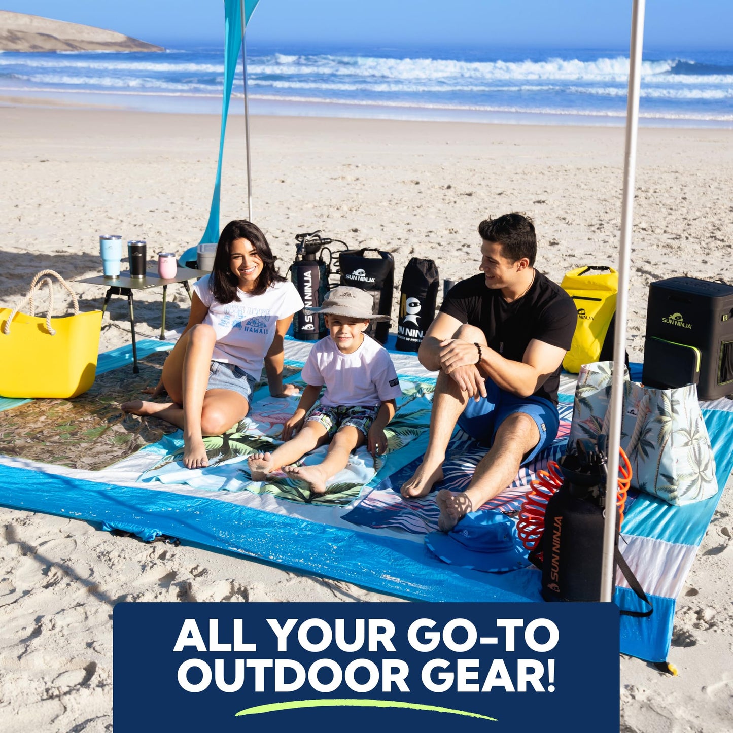 SUN NINJA Beach Tent Shelter with UPF50+ Protection, Includes Sand Shovel, Ground Pegs, Stability Poles, Outdoor Pop Up Shade Canopy for Camping, Fishing, Backyard Fun (Navy, 5x5 FT 4 Pole)