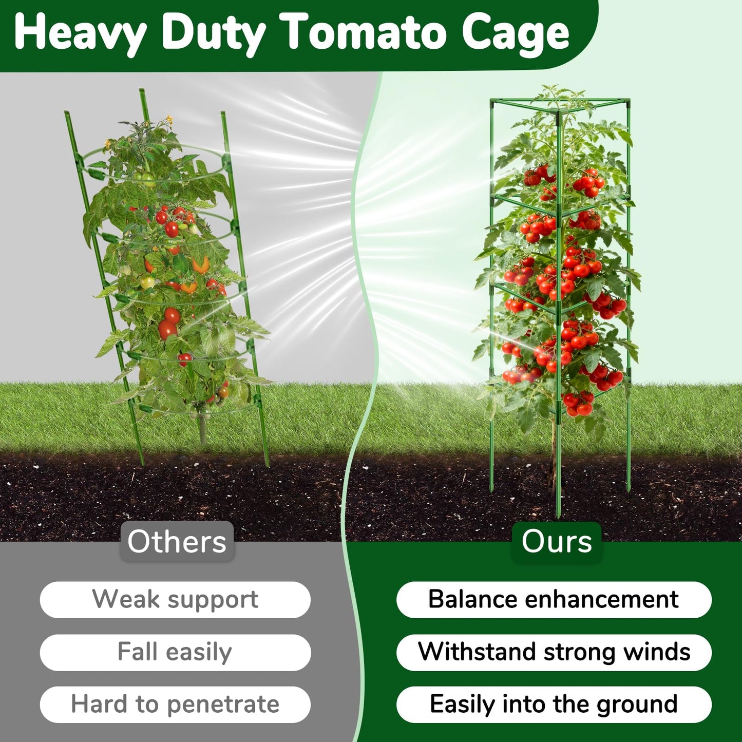 ZeeDix [Upgraded] 2 Pack Heavy Duty Tomato Cages for Garden, 57 Inch Foldable Plant Support Stakes for Heavy Climbing Plants, Adjustable Tomato Trellis for Pots Indoor & Raised Garden Bed Outdoor