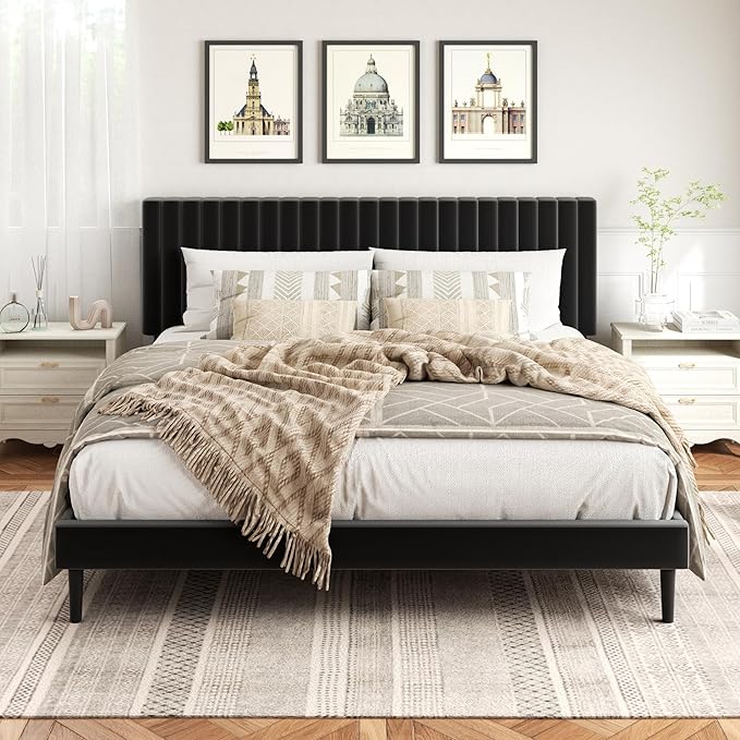 HAOARA King Size Bed Frame, King Size Platform Bed Frame and Velvet Upholstered