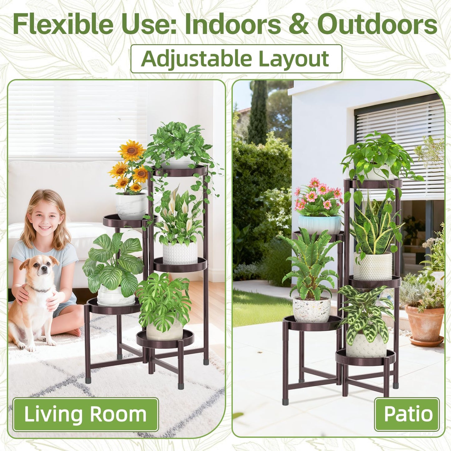 iDavosic.ly Plant Stand Indoor Outdoor, 5 Tier Corner Metal Flower Display Holder Shelf, Folding Tall Orchid Rack for Patio Balcony Porch Garden Living Room House, Violet Bronze
