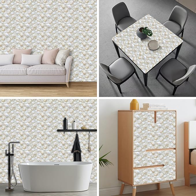 HOMETITUTE Pearl Pattern Wallpaper Peel and Stick Self Adhesive Vinyl Wall
