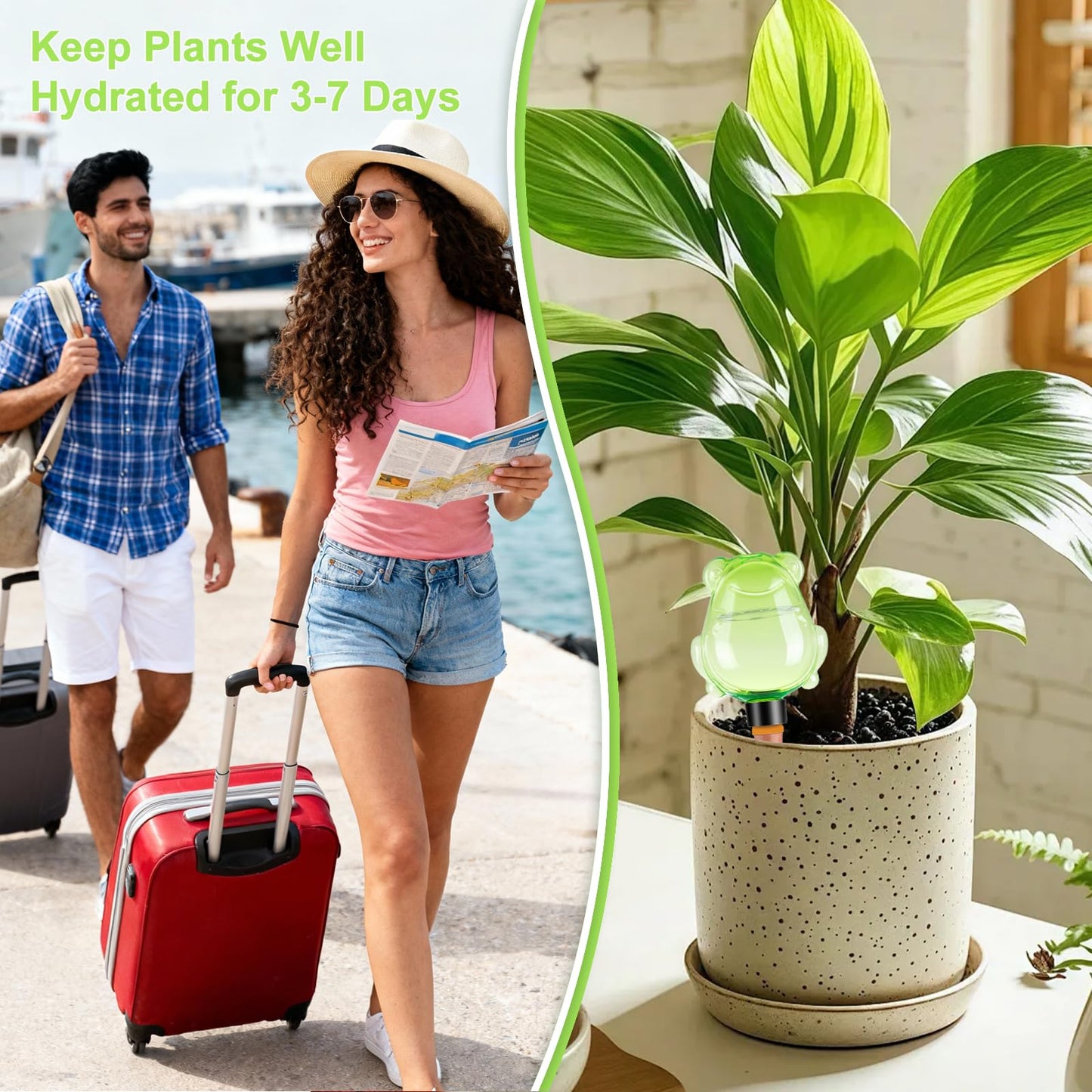 3Pcs Frog Plant Self Watering Globes for Indoor and Outdoor Plastic Water Bulbs Top Fill Plant Watering Globes Slow Release Terracotta Plant Watering Devices System for Plants, Green