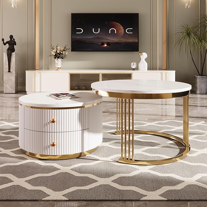 Merax Modern 2-Piece Round Nesting Coffee Table Set
