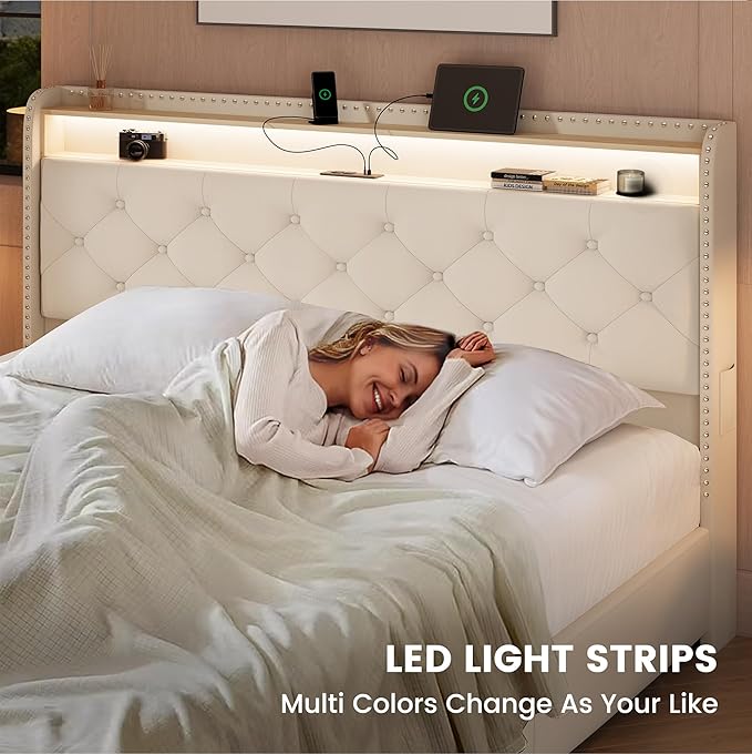 LARMACE Bed Frame King Size Platform Upholstered Bed Frame