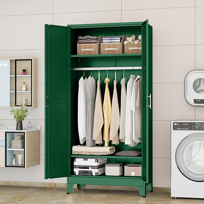 71 "Metal Armoire Wardrobe Closet, Steel Clothing Storage Cabinet