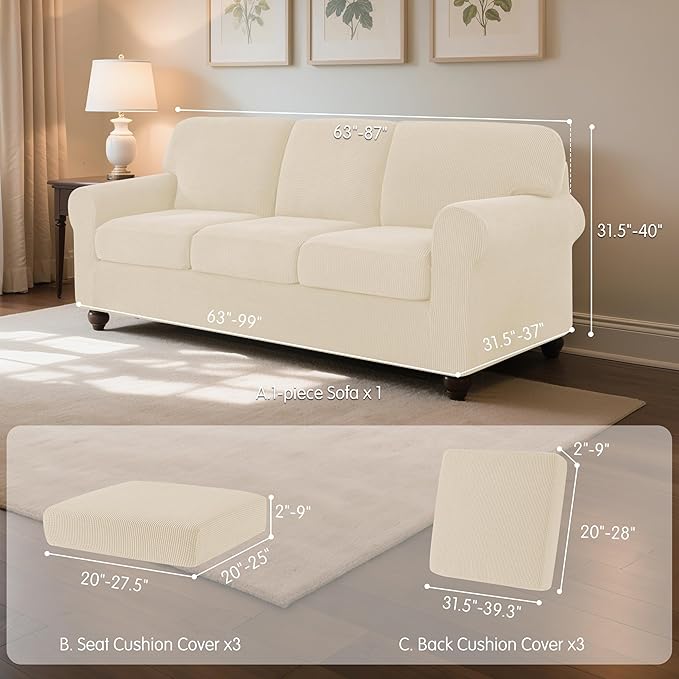 subrtex Slipcover Sets for Sofa, 7 Pieces Stretch Furniture Cover, Wear