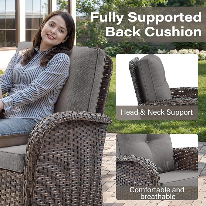 Belord Patio Furniture Swivel Glider PE Wicker Chairs, Outdoor Swivel Rocker