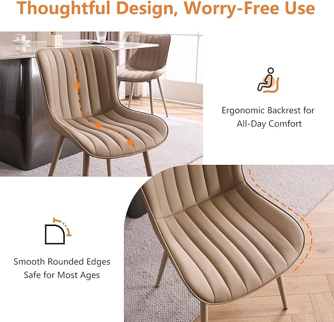 YOUNUOKE Mid-Century Modern Dining Chairs Set of 2, Khaki PU Leather