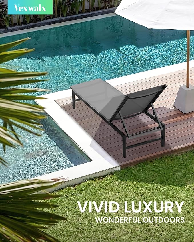 Vexwalx Outdoor Lounge Chair for Pool, Aluminum Chaise Lounge Chairs