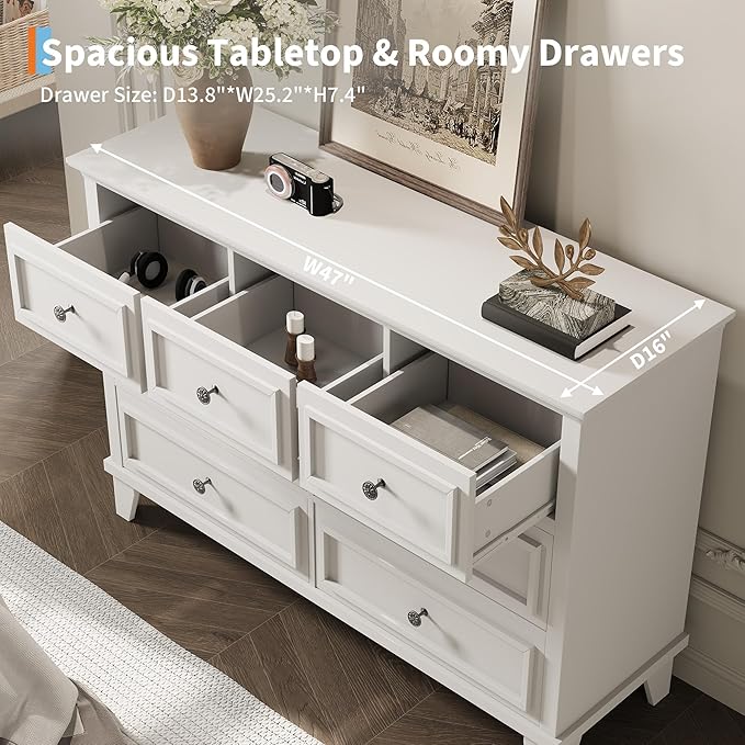IDEALHOUSE 7 Drawer Dresser, Large Wooden Storage Chest of Drawers