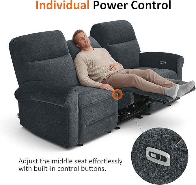 MCombo 87.8" Wall Hugger Power Reclining Sofa, 3-Seat Triple Recliner Couch