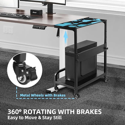 Height Adjustable Computer Tower Stand, Compact Printer Stand, 2 Tier for ATX Case, Extra Large CPU Floor Stand PC Tower Stand CPU Holder Cart with Guard Rail 32.7" X 21.6" X 15.8", Blue