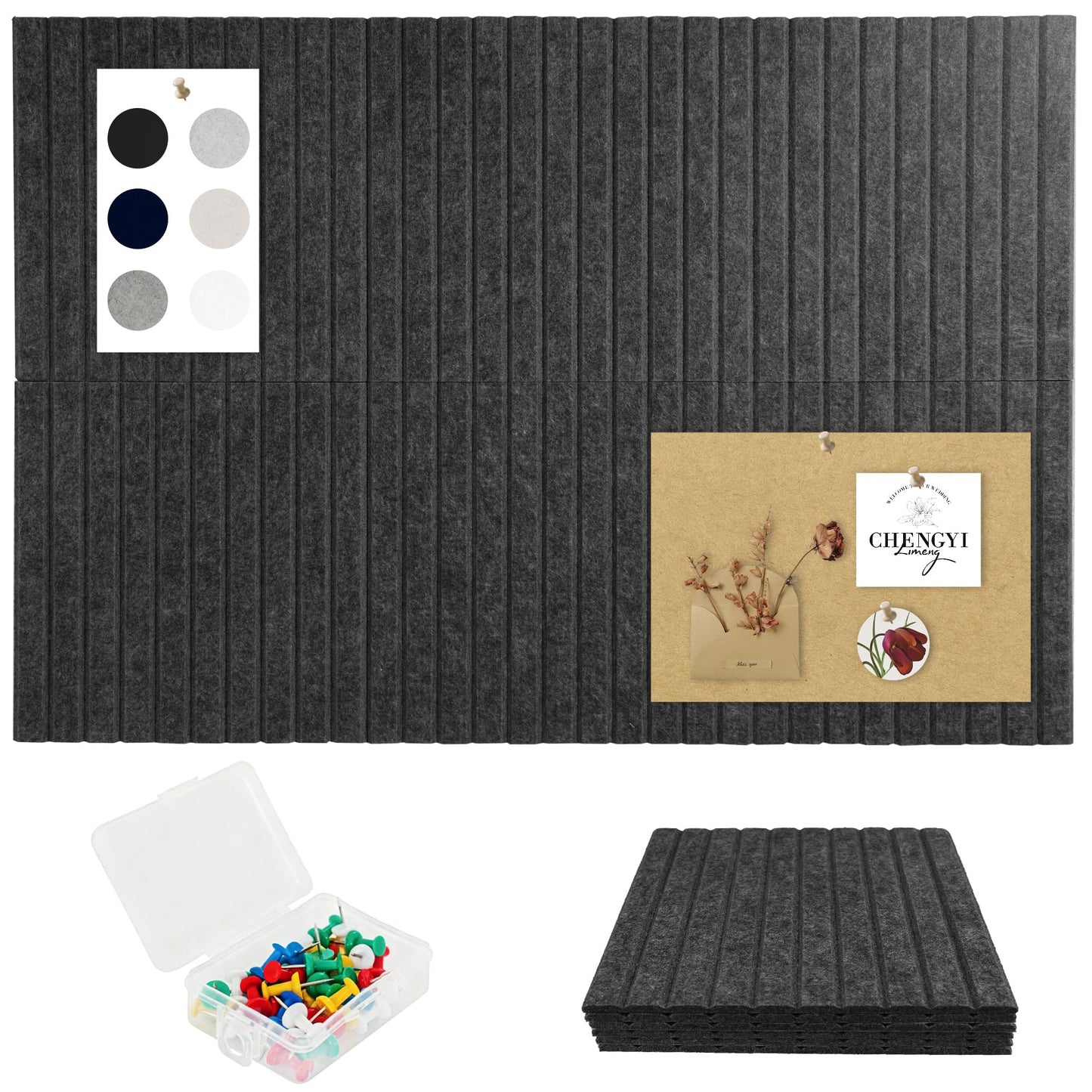 Cork Board Tiles for Wall with Push Pins, Removable 36" x 24" Slat Bulletin Board Sets, Adhesive Pin Board | Magrowill 6 Packs Felt Panels for Interior Wall Decor