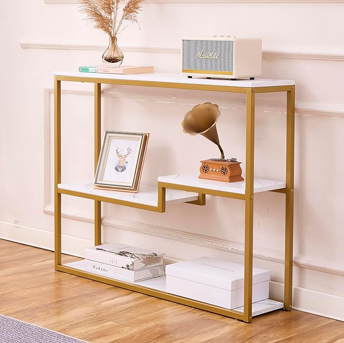 loglus Console Table for Entryway, Faux Marble MDF Sofa Table