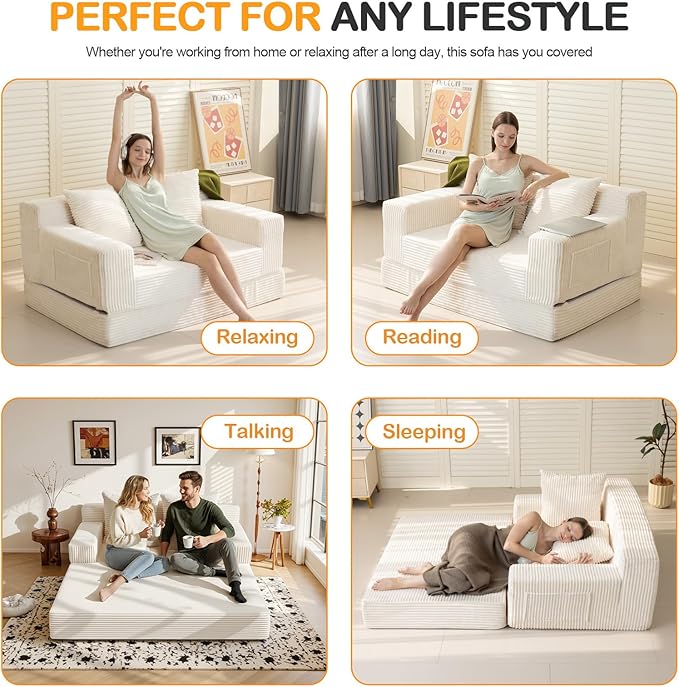 Erament Convertible Sofa Bed, Loveseat Folding Floor Futon Sleeper Sofa Couch