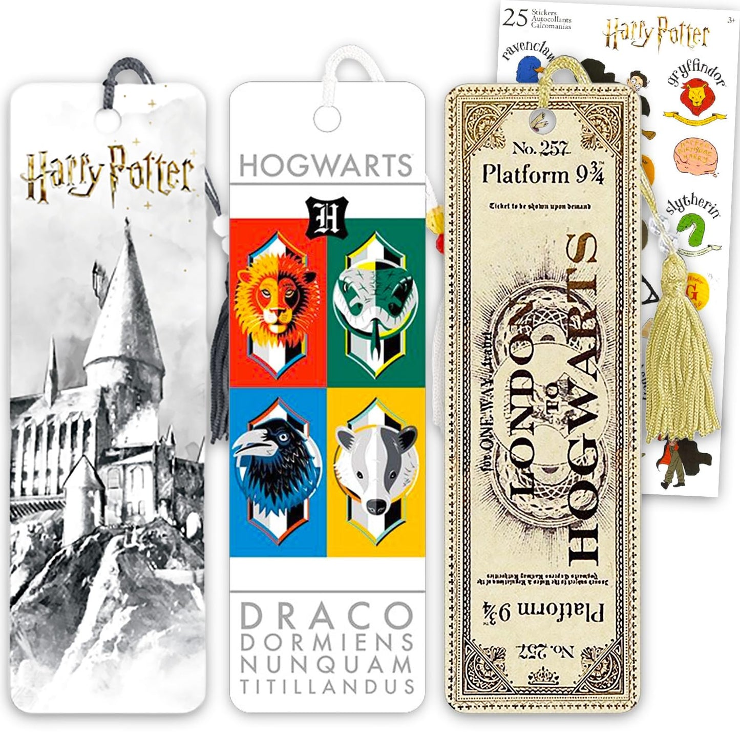 Harry Potter Bookmark Set - Bundle with 3 Bookmarks Featuring Book Covers, Hogwarts Castle, More Plus Stickers | Harry Potter School Supplies for Boys Girls Kids