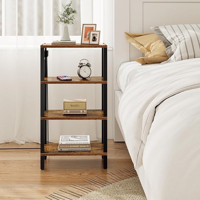 TUTOTAK Narrow Side Table with Charging Station, Small End Table with USB Ports