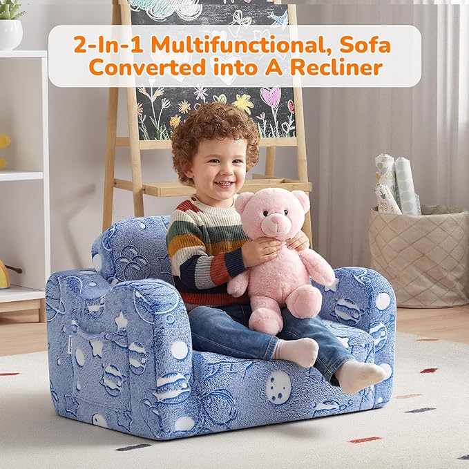 MeMoreCool Glowing Astronaut Planet Kids Chair, 2-in-1 Glow-in-the-Dark Space