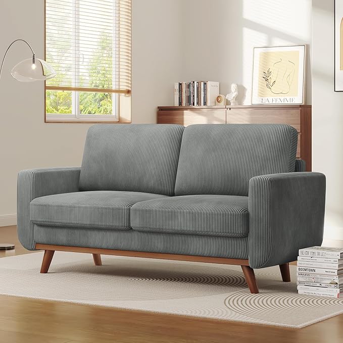 Vesgantti 68" Loveseat Sofa Dark Gray, Comfy Corduroy Couch