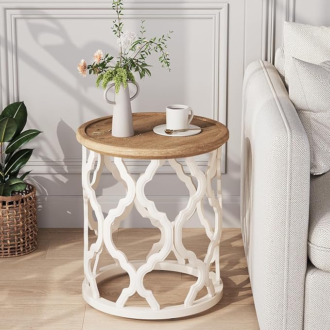 karlott Farmhouse End Table, 18.5'' French Country Round Side Table, Distressed