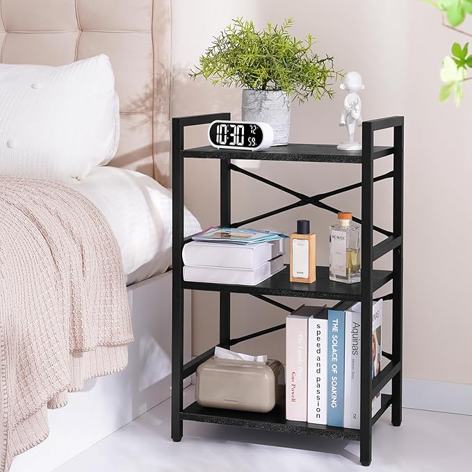 Yoobure Bookshelf Small Book Shelf, Solid Industrial 3 Tier Shelf Bookcase