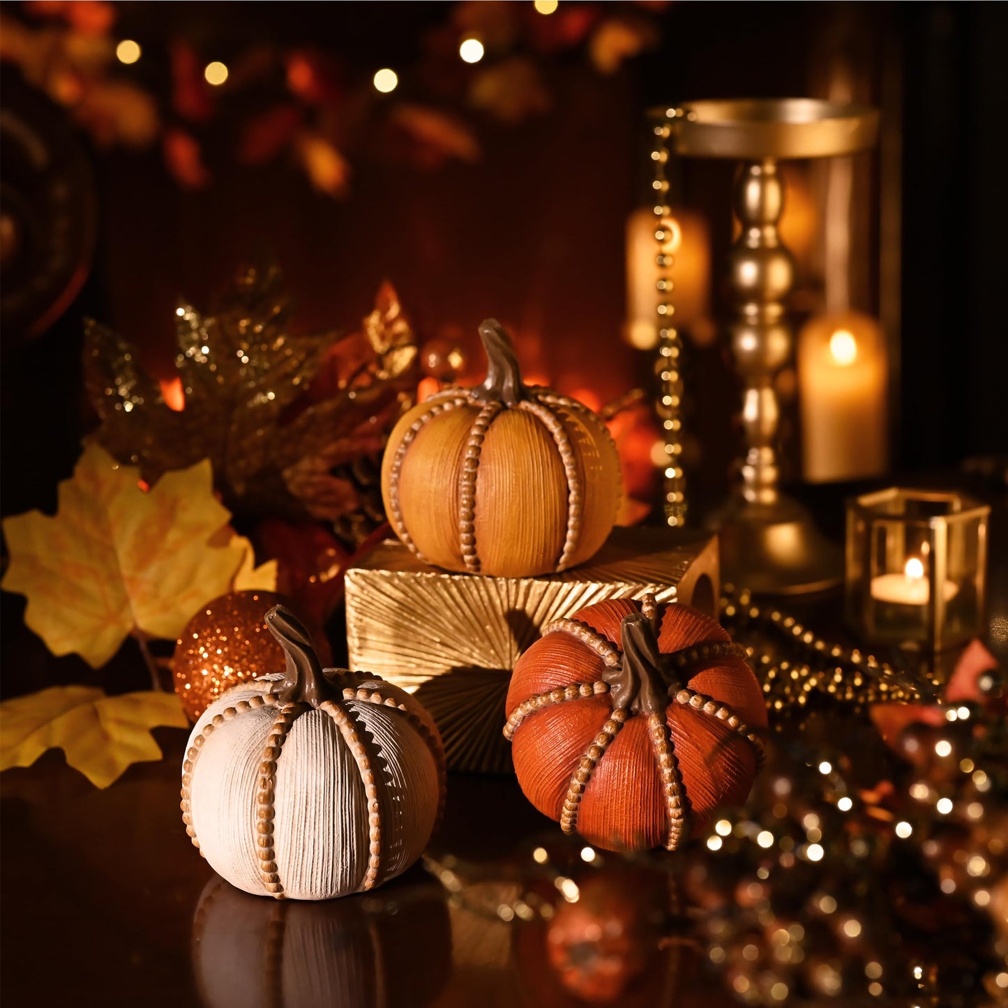 Valery Madelyn Fall Decorations for Home, Set of 3 Resin Fall Pumpkin Decor Indoor, Decorative Pumpkins Table Centerpieces Autumn Thanksgiving Halloween Decorations, 3.5 Inch