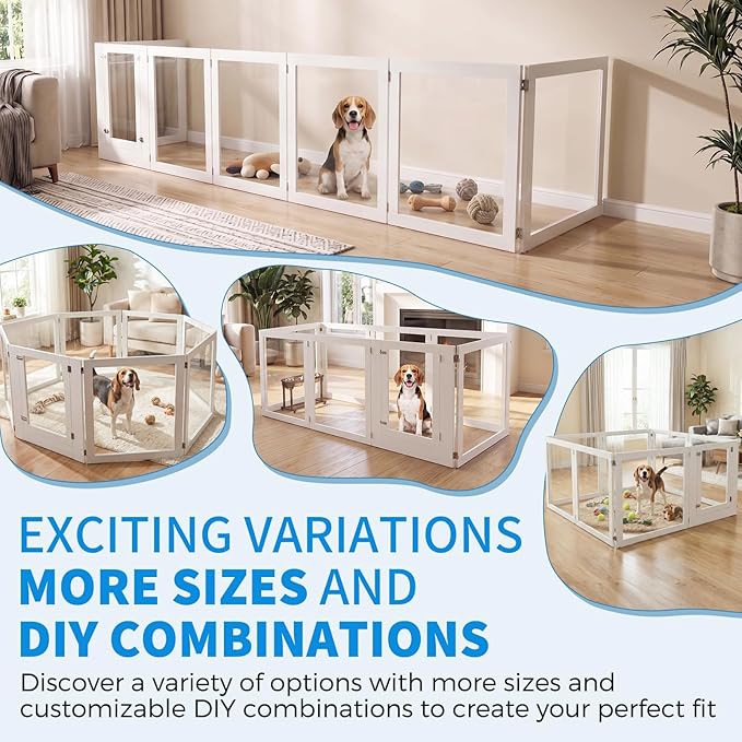 Heavy Duty Clear Acrylic Dog Playpen for Small/Medium Pets – 32" High Clear Pet Pen with Sturdy Metal Frame, Walk-in Kennel, Expandable Indoor & Outdoor Pet Play Yard