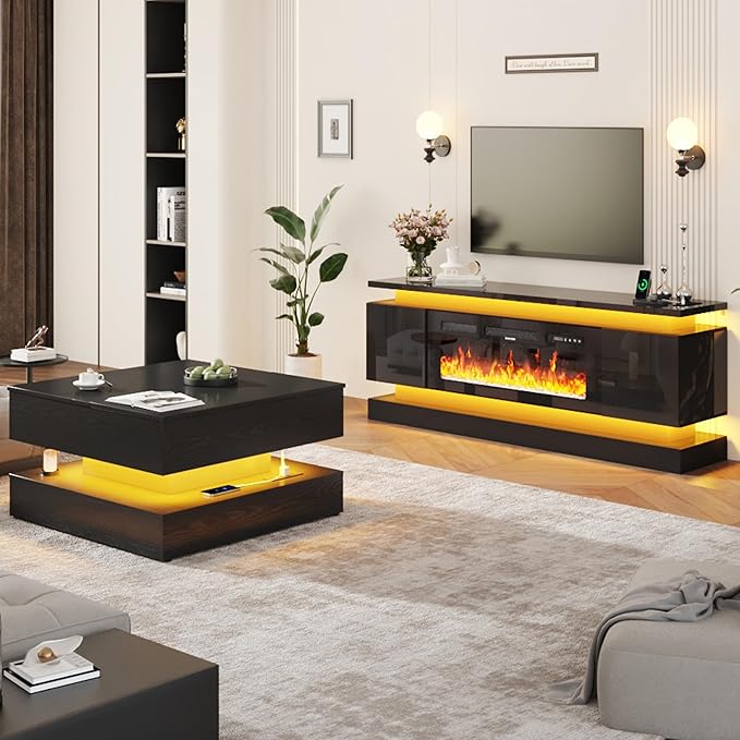 chartustriable 71IN LED TV Stands w/40 inch Fireplace Power Outlet