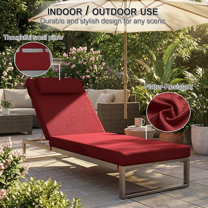 Outdoor Chaise Lounge Cushions, 71x21 Inch Olefin Water & Fade Resistant Pool