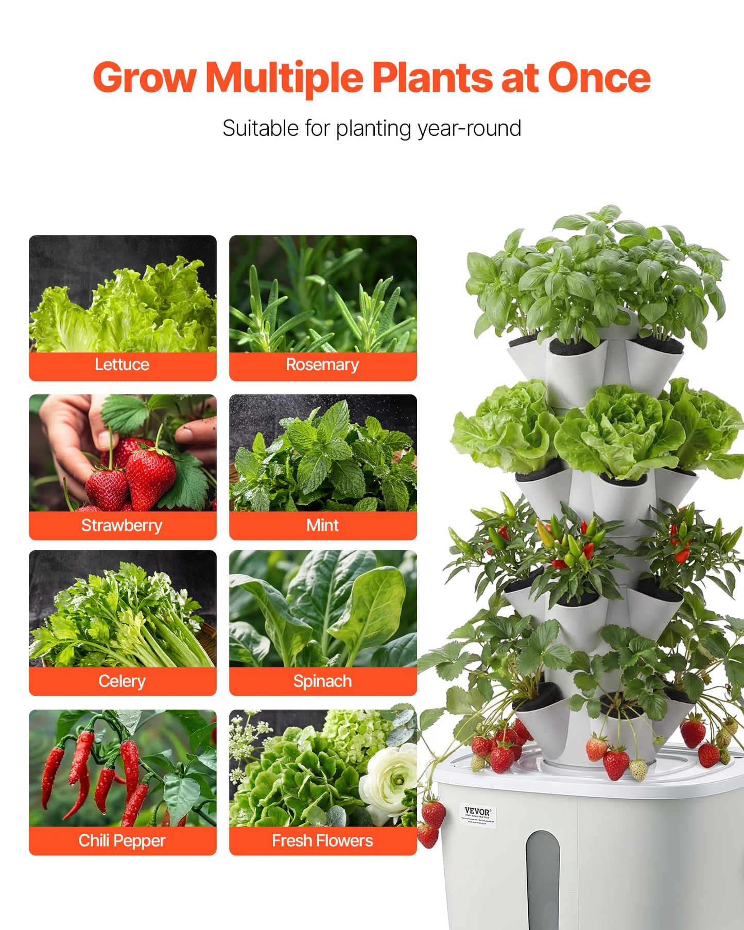VEVOR Hydroponic Tower, 20 Pods 4 Tiers Hydroponics Growing System Kit, Vertical Home Hydronic Garden with 20L Water Tank & Pump, Planter Plants Germination Kit for Indoor Herbs, Fruits, Vegetables