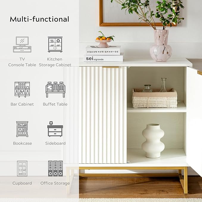 EYYTHUNG Fluted Storage Cabinets Set of 2, Sideboard Buffet Cabinet Accent