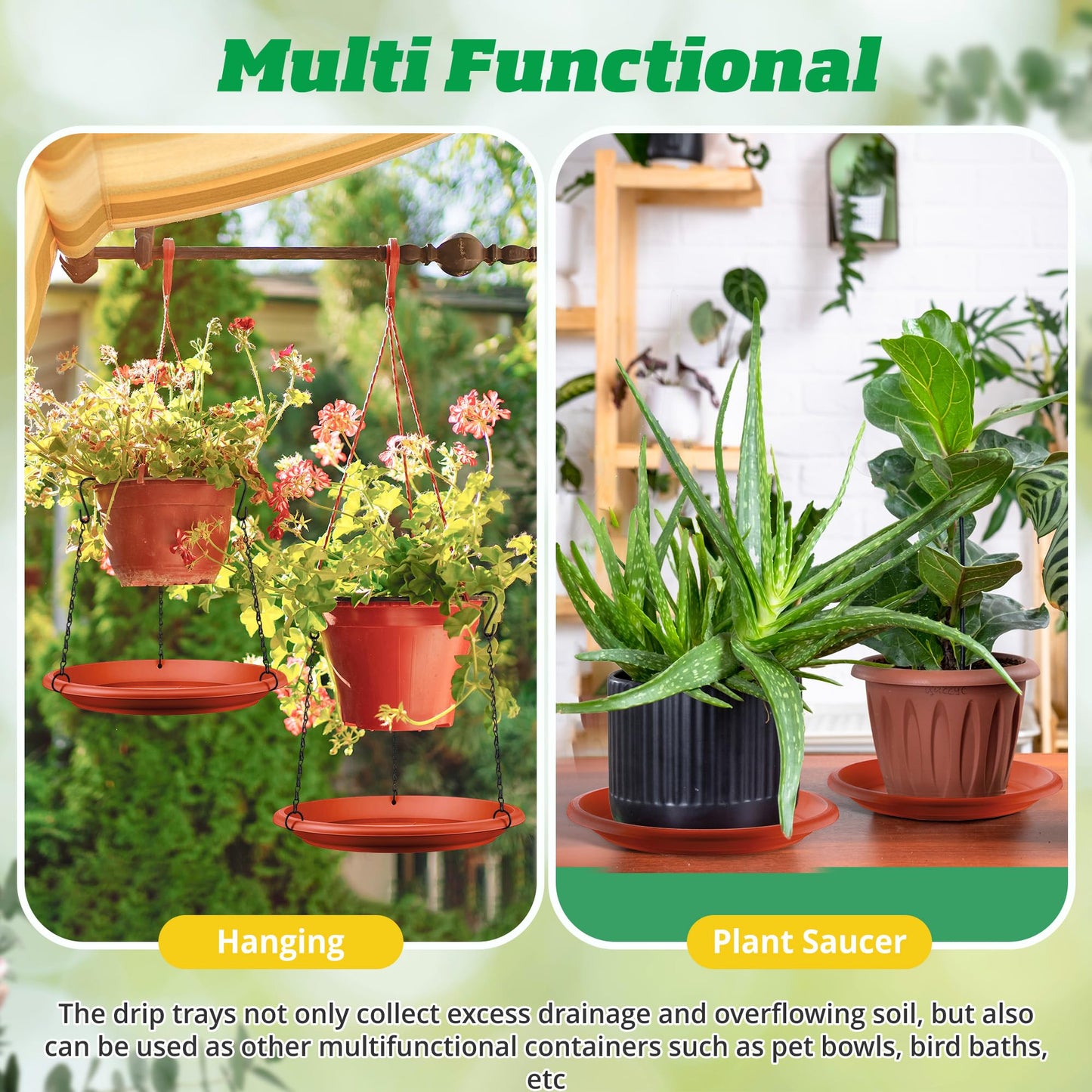 Hanging Planter for Indoor Outdoor Plants, 12" Plant Saucer with Basket Chains, Adjustable Plants Hanger Shelf Decorative Hanging Plant Flower Pot for Window Wall Ceiling Home Decor(5 Pcs,Brick Red)