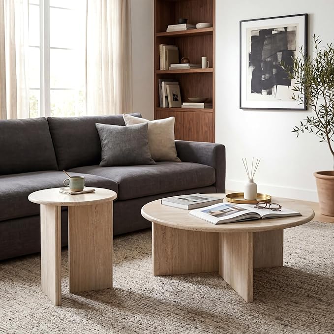 HNY Coffee Table and End Table Set of 2 Modern Round Nesting Coffee Table Faux