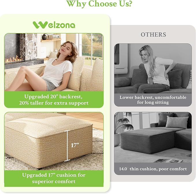 Welzona 75" loveseat Sofa, Comfy Chenille Love Seat, Wood Frame Small Couches