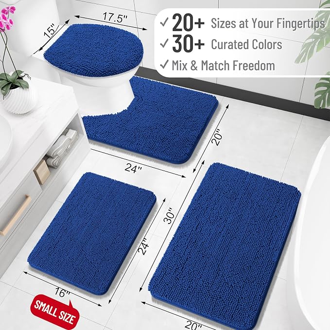 OLANLY Bathroom Rugs 30x18, Extra Soft Absorbent Chenille Bath Rugs, Rubber Backing Quick Dry, Machine Washable Bath Mats for Bathroom Floor, Tub and Shower, Home Decor Accessories, Royal Blue