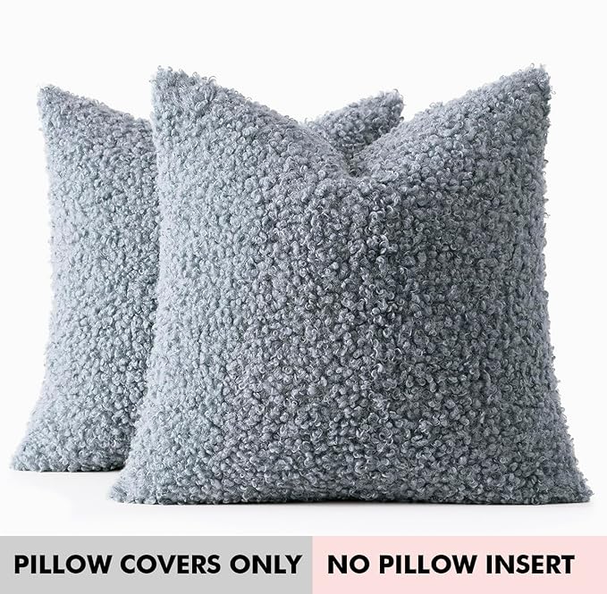 Faux Fur Throw Pillow Covers 18x18 Inch Set of 2 Boucle Neutral Decorative