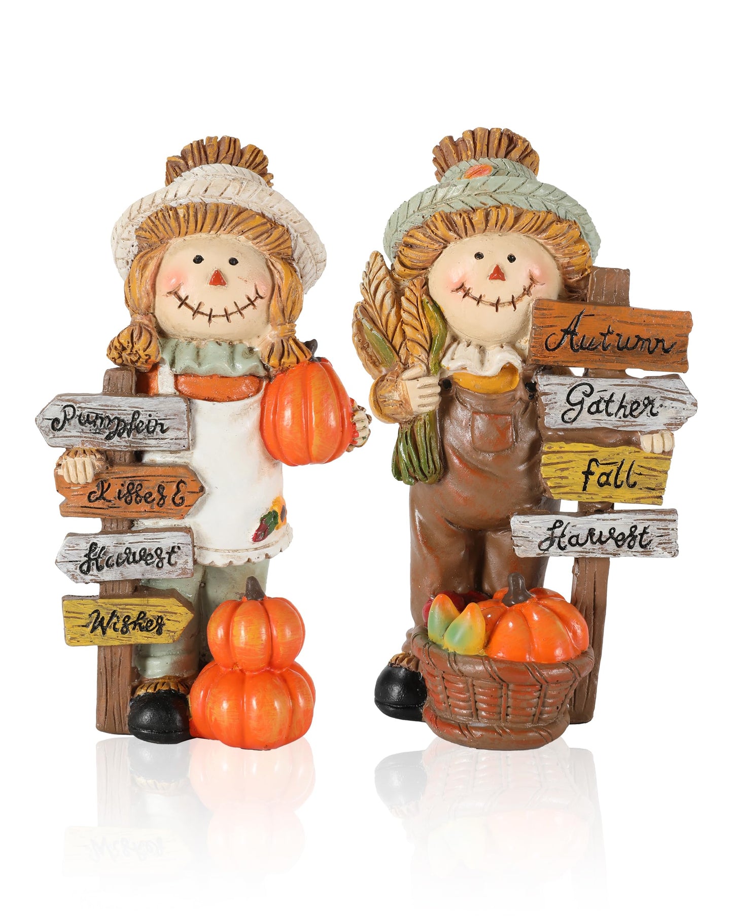 GoGnome 2-Pack Thanksgiving Scarecrow Figurines with Inspirational Autumn Plaques - Durable Resin 5.5'' Thanksgiving Table Decor - Fall Decorations Indoor Outdoor Harvest Gifts (Scarecrows)