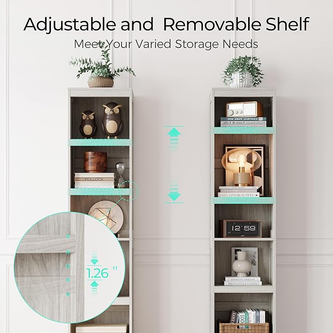 LINSY HOME 5-Shelf Bookcase, Narrow Bookshelves Floor Standing Display Storage