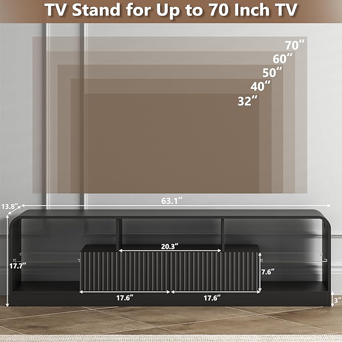 TV Stand for 60/65/70 Inch TVs, Modern Curved TV Console