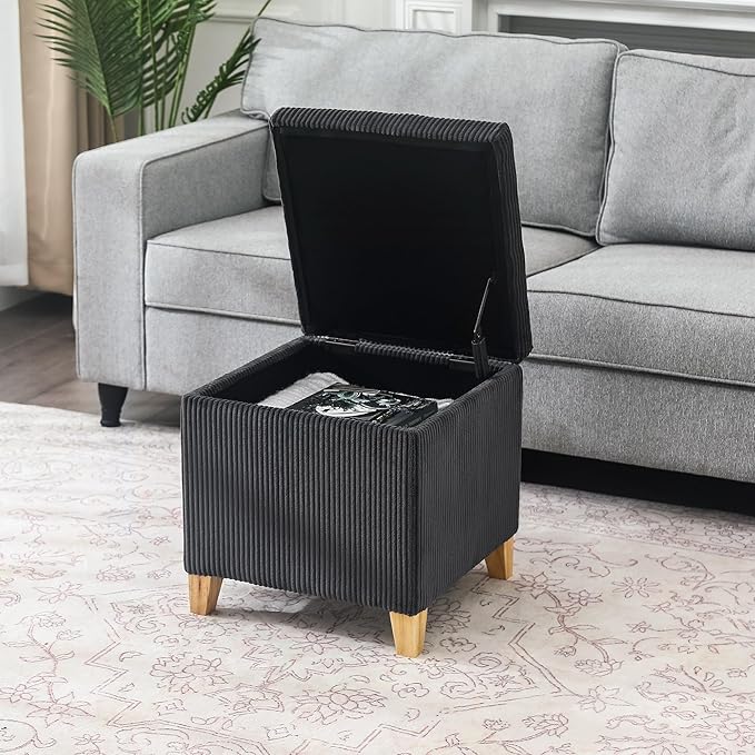 Adeco Faux Fur Storage Ottoman Cube, Upholstered Small Bench