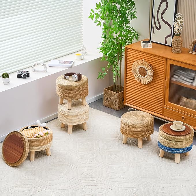 Cpintltr Storage Ottoman Poufs Handwoven Footstool Natural Seagrass Round