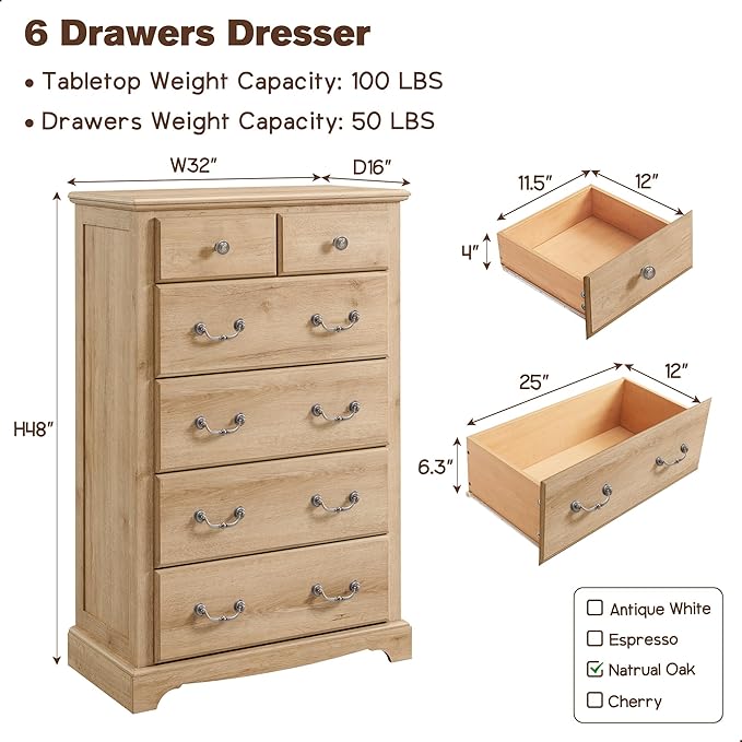T4TREAM 6 Drawers Dresser Chests