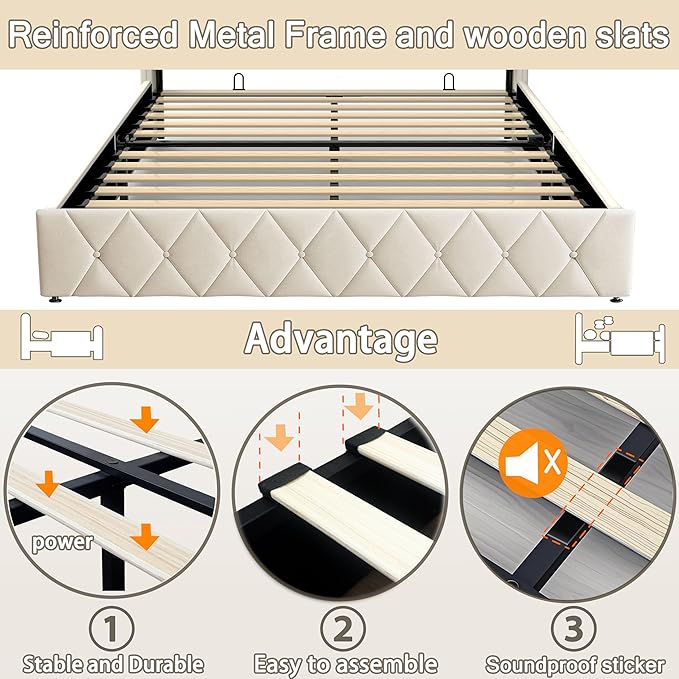 Modern Multi-Color LED Light Full Bed Frame