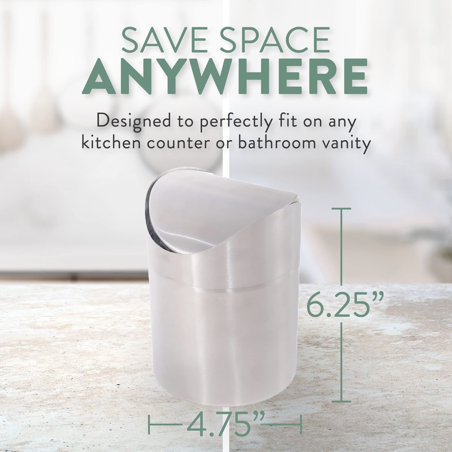 Estilo Mini Countertop Trash Can | Brushed Stainless Steel, Swing Top Lid Trash Bin, Silver 1.5 L / 0.40 Gallon | Kitchen Countertop, Bedroom, Bathroom, Home Office, Desktop, Table Top Trash Can