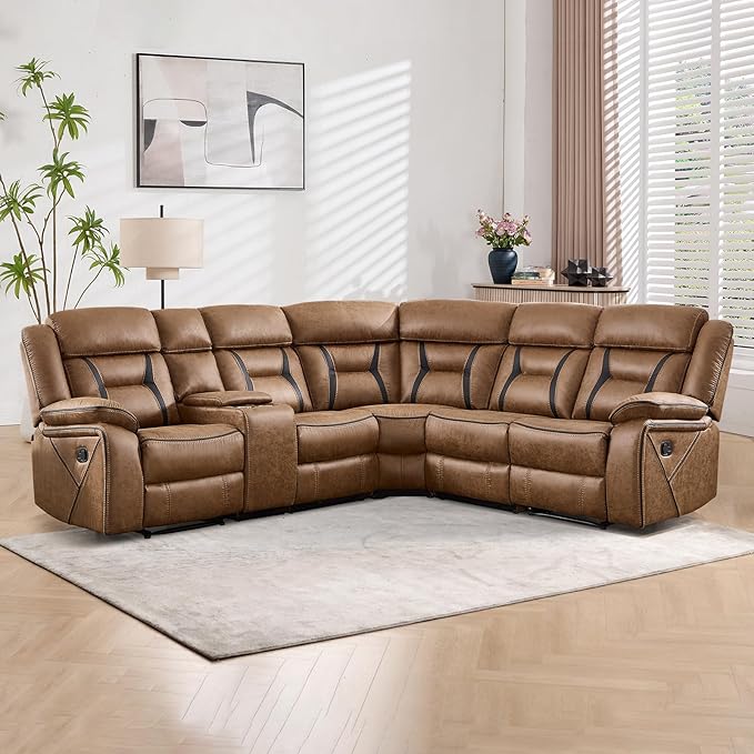 EBELLO Faux Leather Reclining Sectional Sofa Set