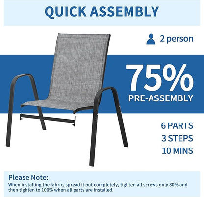 PIZZELLO Patio Chairs Set of 4, Outdoor Stackable Dining Chairs for All Weather, Lightweight Textilene Outdoor Chair Sets with Armrests, 330Lbs Capacity, for Backyard Porch Poolside Garden (Grey)