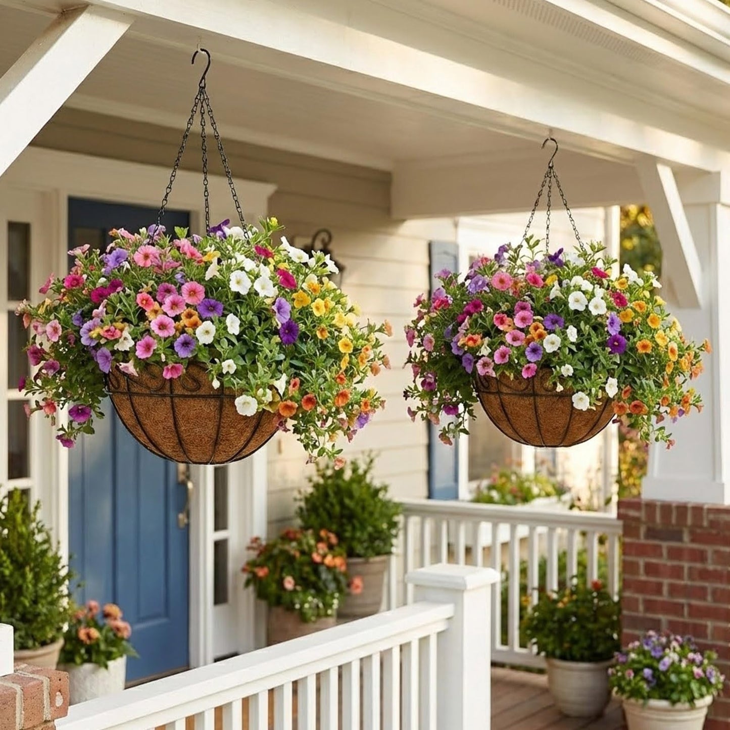 HZXXJCO 2 Pack Hanging Baskets for Plants Outdoor 14 Inch Metal Hanging Planters with Coco Coir Liner, Round Hanging Flower Pots for Home Garden Patio Balcony Porch