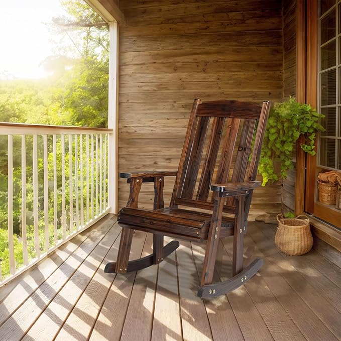 VINGLI Heavy Duty 600 LBS Outdoor Wooden Rocking Chair