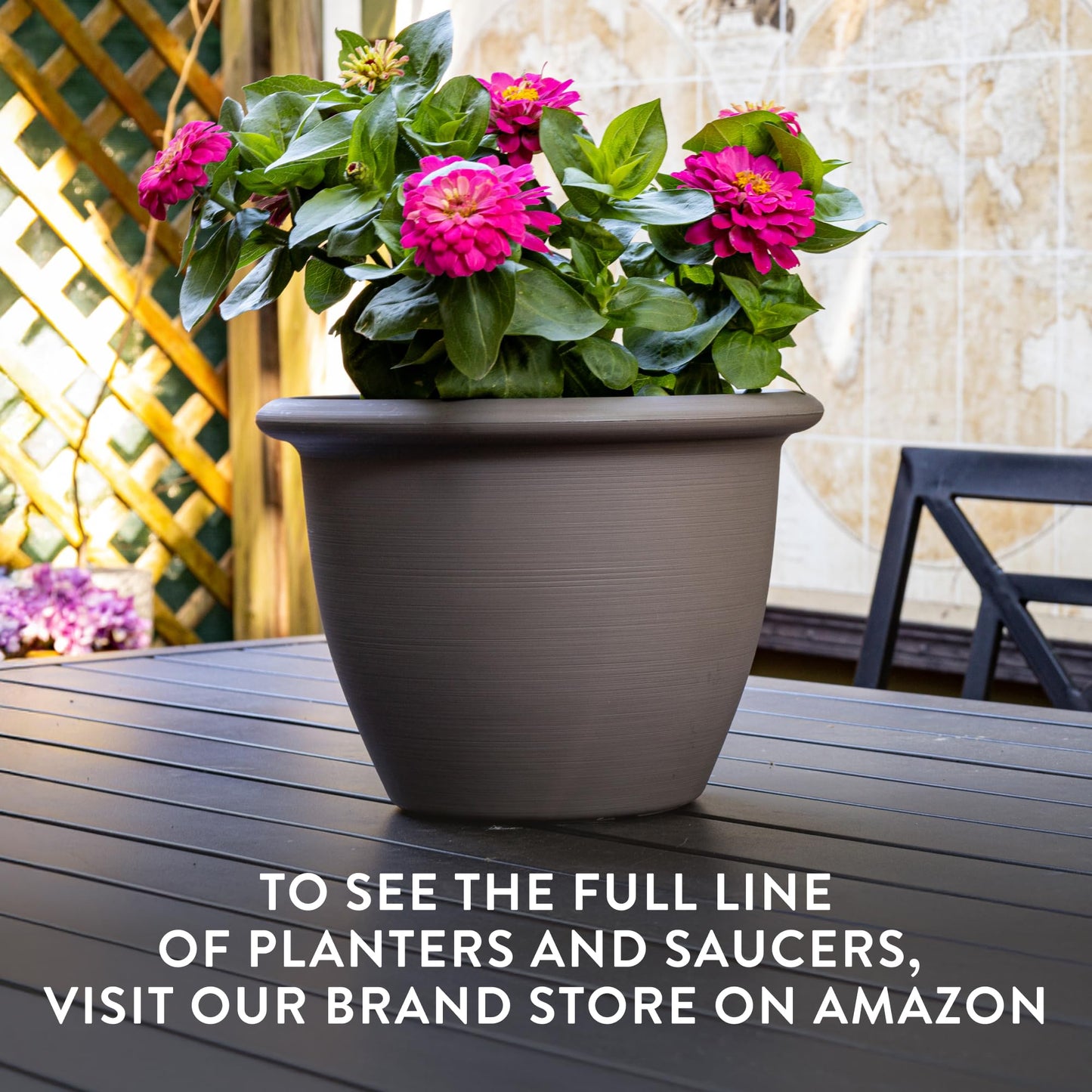 The HC Companies Sevilla Flower Planters - Durable Outdoor & Indoor Planter - Round Lightweight Self Watering Plant Pots for Herbs & More (14" Black, Pack of 1)